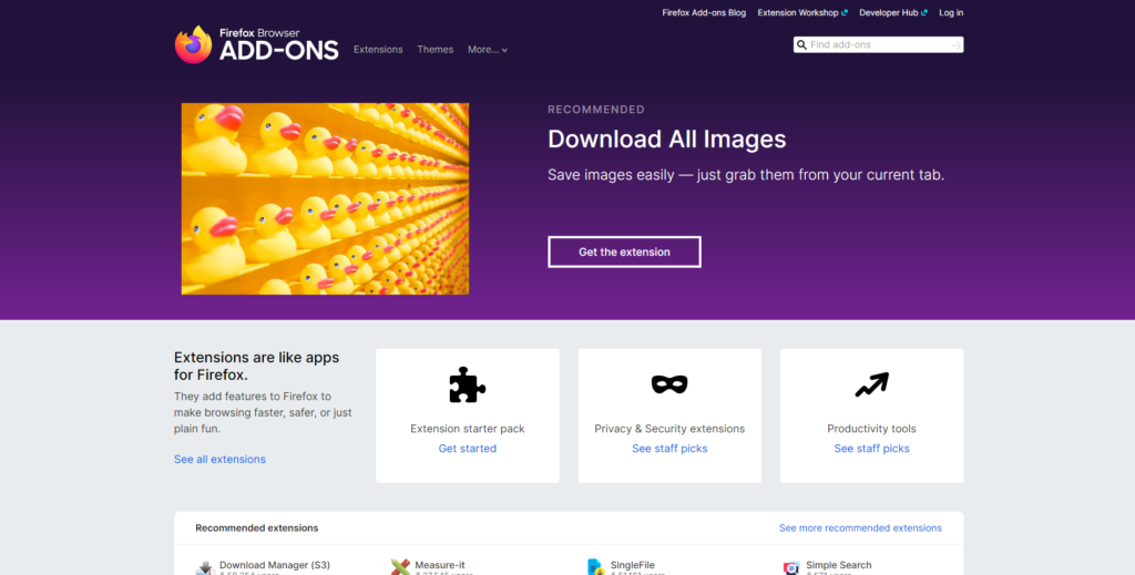 Zrzut ekranu sklepu Firefox Add-Ons