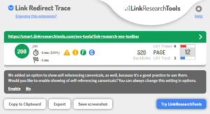 Zrzut ekranu z dodatku Link Redirect Trace