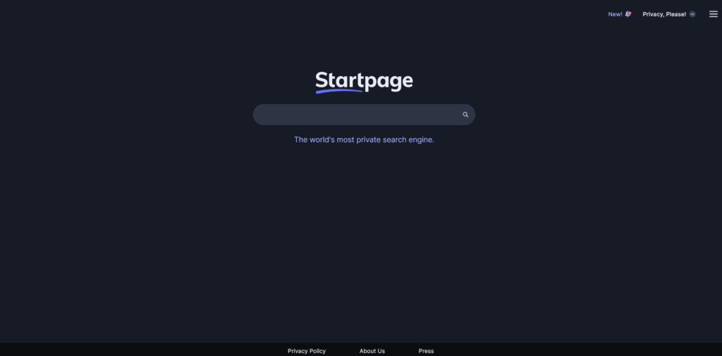 Zrzut ekranu ze strony głównej wyszukiwarki StartPage