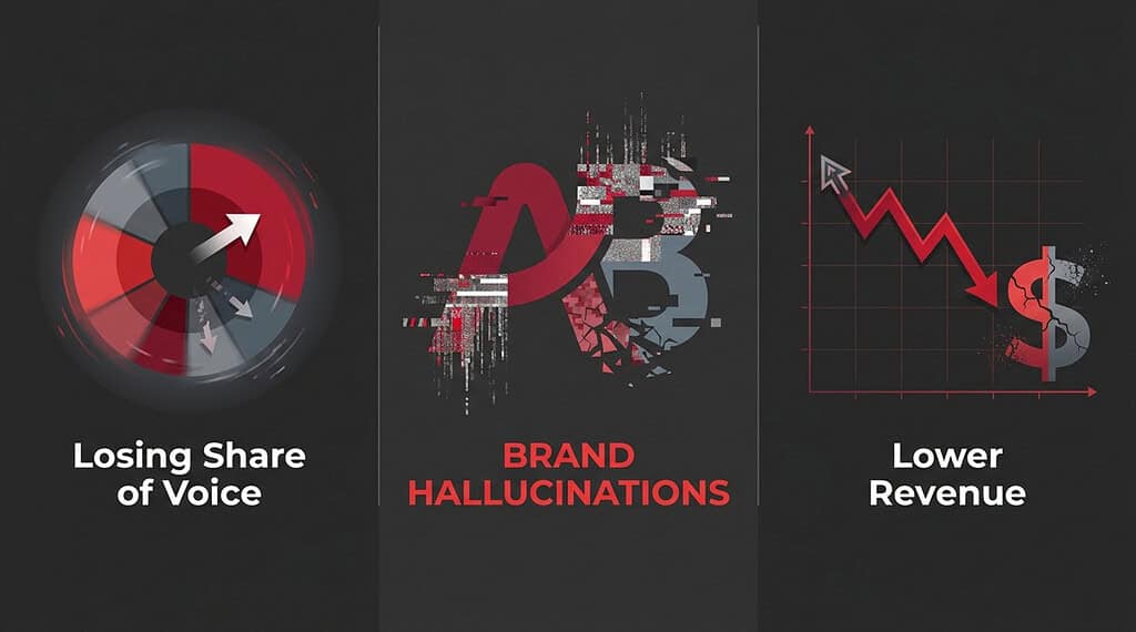 Graphic showing loss of share of voice, brand hallucinations, and lower revenue